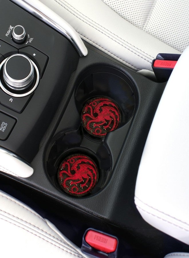 Elektroplate Officially Licensed Game of Thrones House Targaryen Red Dragon Auto Ceramic Coasters (2.6" Diameter) | Universal Fit Cars, Trucks, SUVs, and More | Absorbent Non-Slip Durable | Set of 2 - Image 2